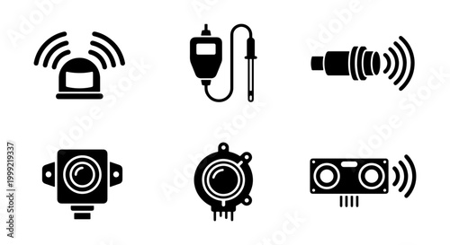 Collection of wireless communication and camera icons in black