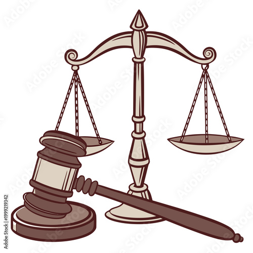scales of justice and gavel illustration on white background high quality