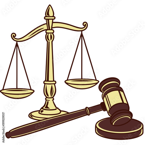 scales of justice and gavel illustration gold and brown tones