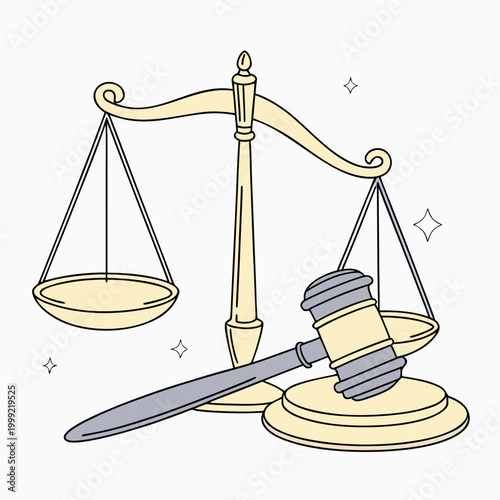 Scales of justice and gavel illustration legal concept hand drawn style