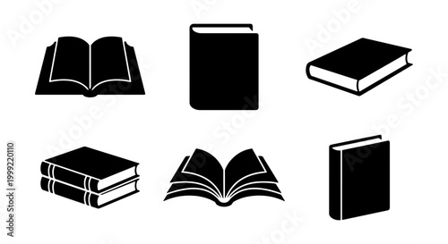 Collection of book icons in various orientations and states