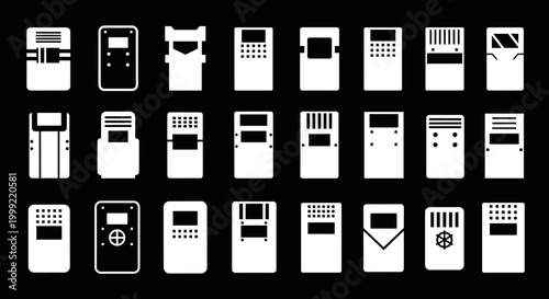 Collection of riot shields in various designs and styles.