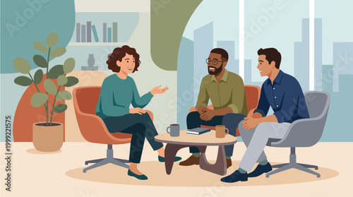 Group of People Engaged in Casual Professional Discussion.