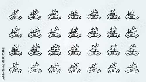 Autonomous Vehicle Technology Icons Representing Self Driving Cars and Connectivity.