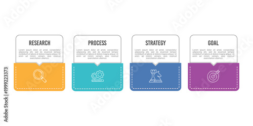 Business infographic template with 4 pocket card for corporate data visualization. Vector illustration.