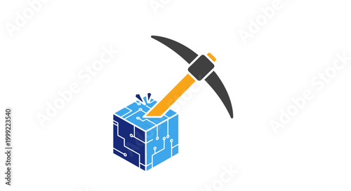 Cryptocurrency mining digital gold block.
