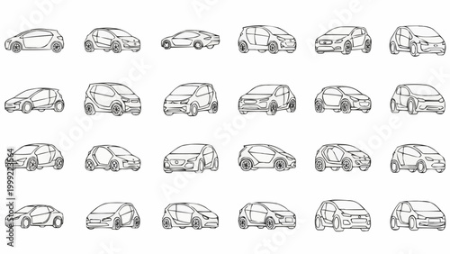 Collection of Hand-Drawn Car Sketches Showcasing Various Vehicle Designs.