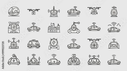 Set of Smart City and Autonomous Vehicle Icons.