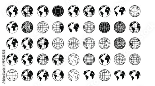 Collection of globe and world map icons