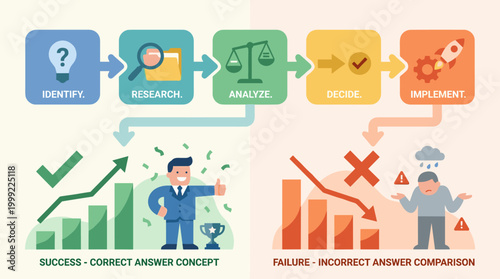 Infographic style subject illustrating business success and failure concepts without background.