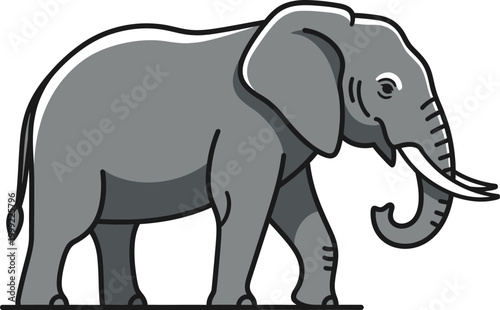 Elephant walks on ground with trunk curled up in natural scenery outdoors freely