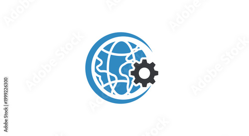 Gear and globe icon symbol.