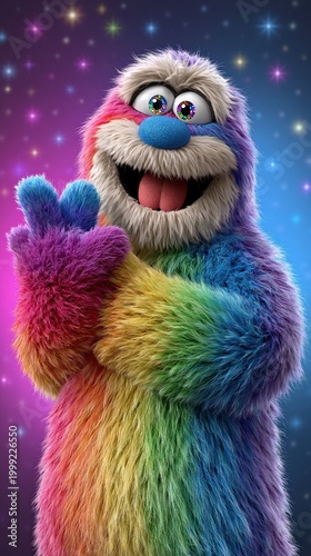 Colorful Cartoon Character with Rainbow Fur