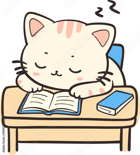 Cute Sleeping Cat Reading Book