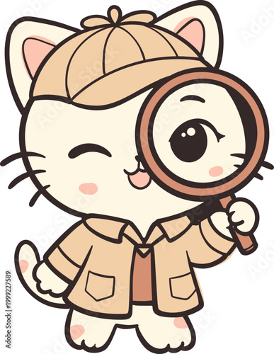 Cute Detective Cat Cartoon