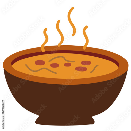 Hot steaming bowl of soup or stew illustration