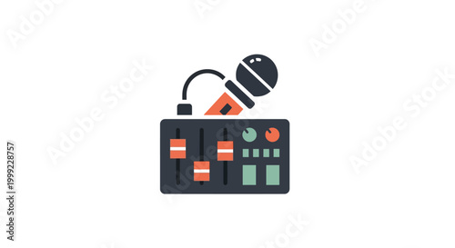 Sound mixer with a microphone on top.