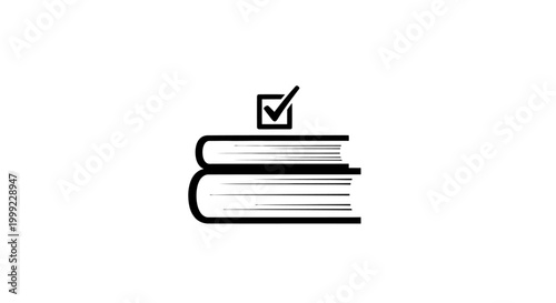 Stack of books with check mark.