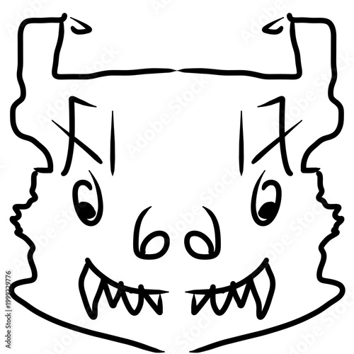 Fotografía Crazy Mischievous Monster Face Line Art Doodle