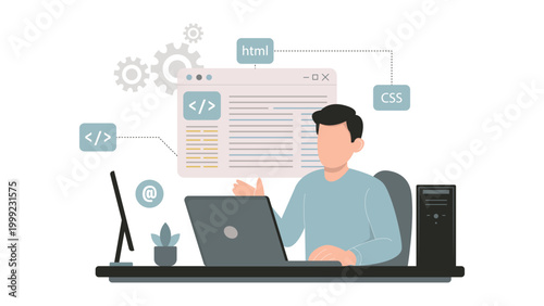 Web development coding illustration programmer workspace html css software design art