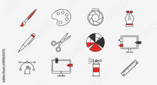 Creative Graphic Design and Digital Art Tools Vector Icon Set Collection