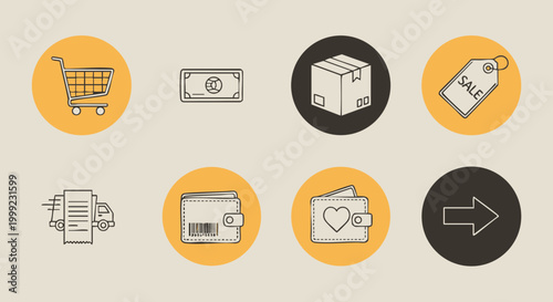 Hand Drawn Shopping and E-commerce Icon Set for Online Retail Business