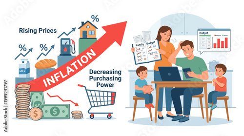 Family discusses inflation effects on purchasing power at home.