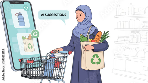 Shopping Food with Ai Technology Assistance Application Concept