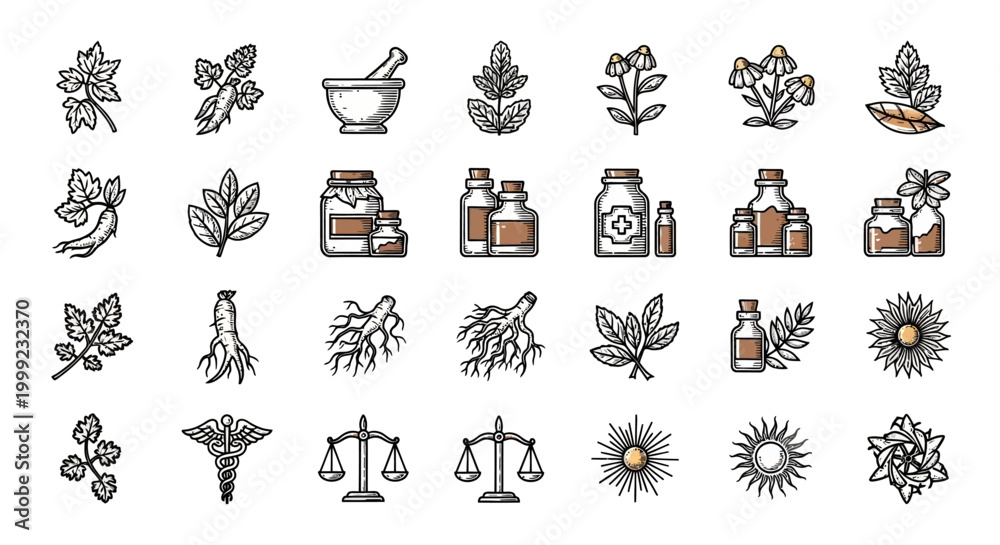 Εκτύπωση καμβά Herbal medicine icons and symbols.