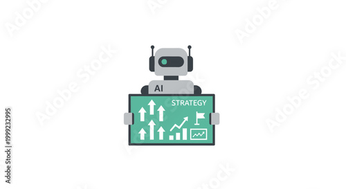 Robot Holding Green Information Display Board.