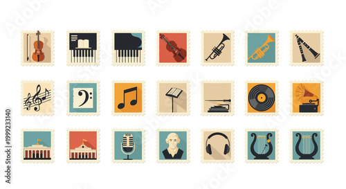 Fotografia Music icons and musical instruments collection.