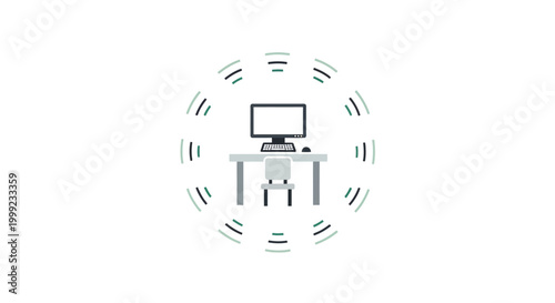 Computer on a gray office desk.