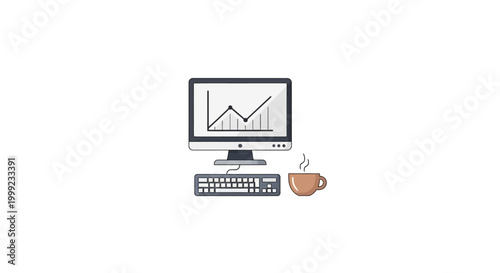 Computer with graph on screen.