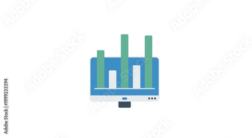 Computer screen with green bars graph.