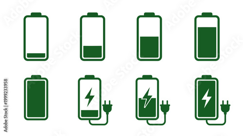 Series of battery icons showing different charge levels, including low, half, and fully charged states
