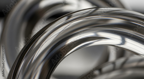 Abstract chrome glass curves with reflective metallic shine surface
