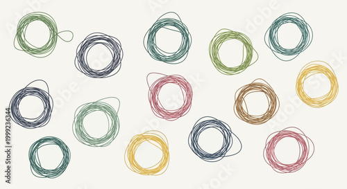Set of colorful hand drawn scribble circles.