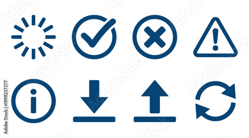 Set of blue icons representing various actions and notifications for user interface design