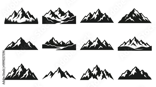 Collection of mountain range silhouettes.