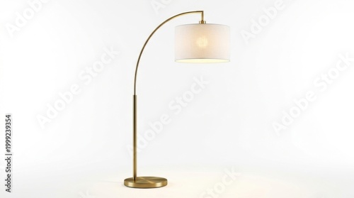 Modern Arc Floor Lamp Brass Gold White Drum Shade
