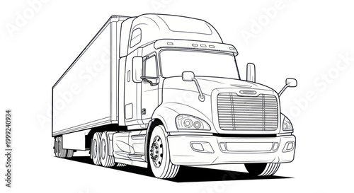 Tableau sur toile Line Art Semi-Truck Illustration - Freightliner Tractor Trailer Outline
