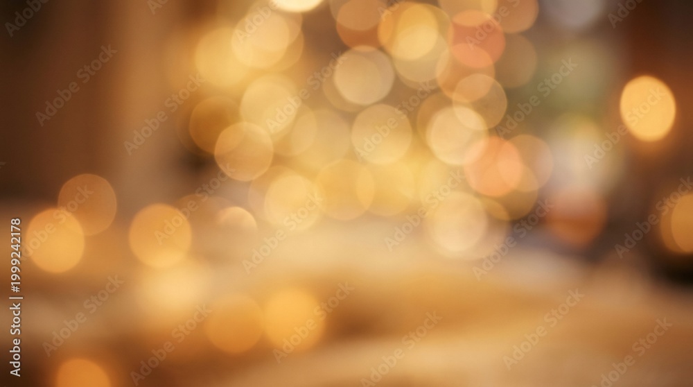 Fototapeta premium Softly glowing warm bokeh lights in a blurred festive golden background creating a magical ambiance