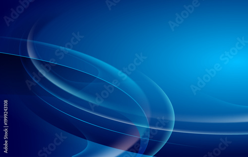 柔らかなブルーのグラデーションに浮かぶ半透明の曲線が重なり合う流動的な抽象背景、穏やかさと未来感を兼ね備えた滑らかなウェーブデザイン