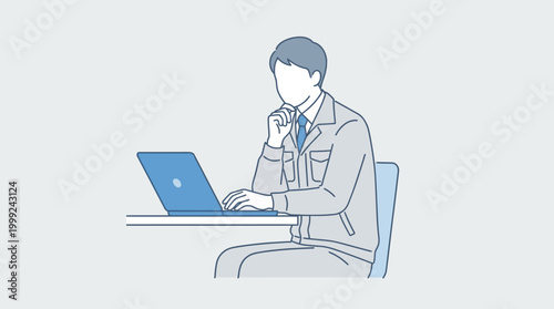 A flat vector illustration of a man working on a laptop in a seated position, shown from the side