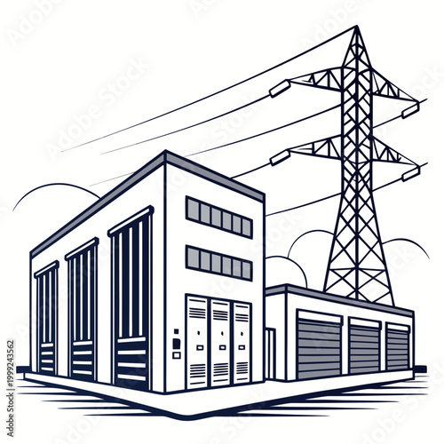 electrical substation building with power lines vector illustration high quality professional