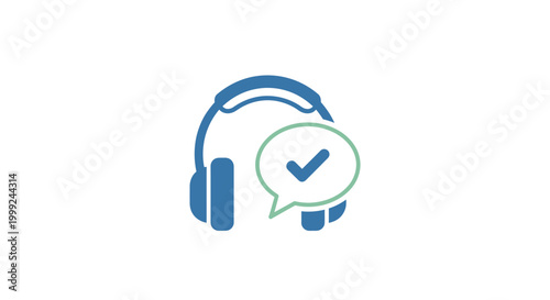 Headphones with Speech Bubble and Checkmark.