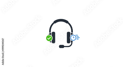 Headset with Microphone and Checkmark Symbol.