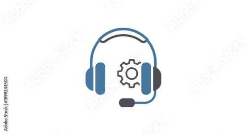 Headset with microphone and gear icon.