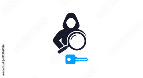 Hooded figure with key and magnifying.