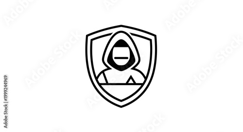 Hooded figure with mask shield icon.